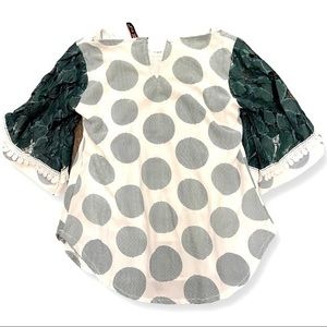 Polkadot top with lace sleeve detail
